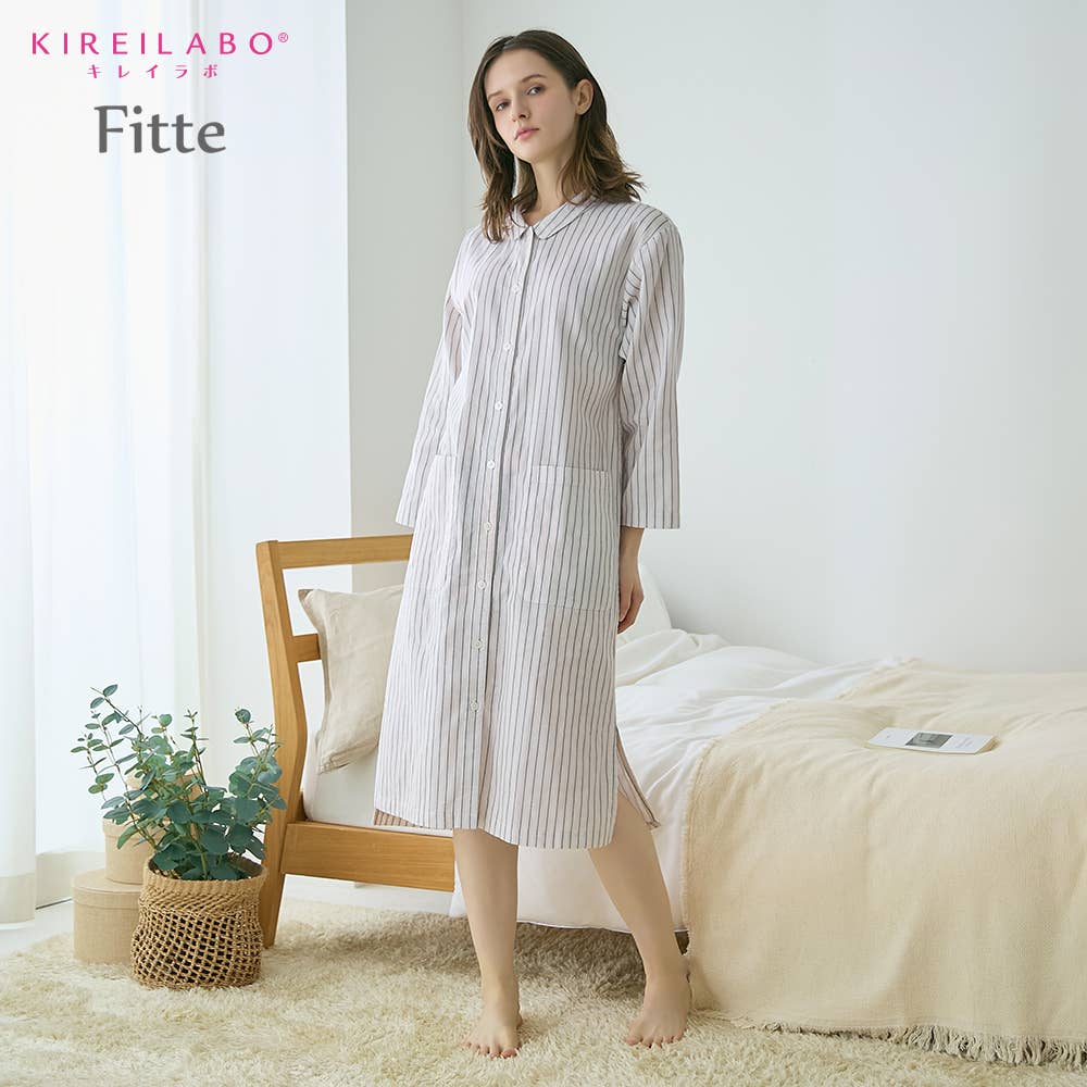 【Fitte（綿100%）】 ダブルガーゼ 長袖 ワンピース